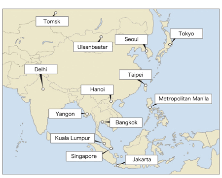 지도：아시아 대도시 네트워크 21회원 도시