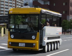 A photo of an autonomous EV bus